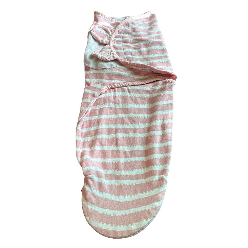 Bublo Baby Girl Sz SM/MED 0-3M Pink White Swaddle 100% Cotton Zippered Foot